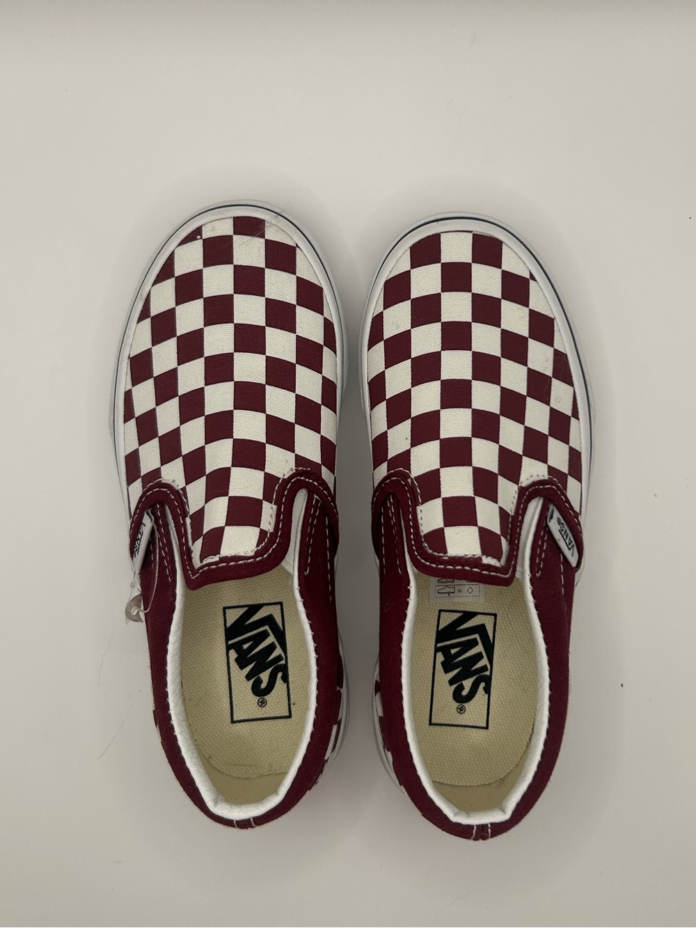 Vans Kids Slip-On Checkerboard Sneakers - Maroon and White, Sz 12 Toddler Boy